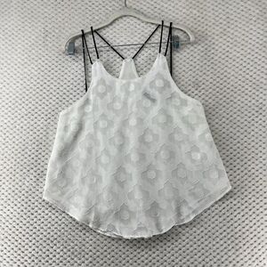 Astr White Tank Top Black Straps Sleeveless Casual Blouse Sheer Fairy Boho Flowy